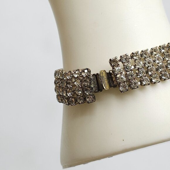 Vintage Clear Rhinestone Bracelet Sparkling Crystal Jewelry Elegant Statement Pi - Picture 3 of 8